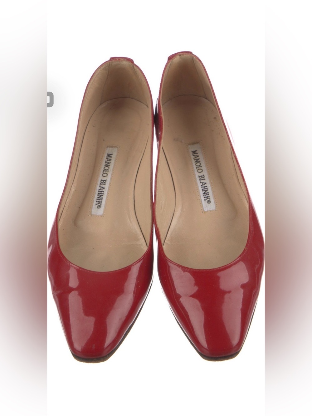 Manolo Blahnik Red Patent Leather Pointed-Toe Flats